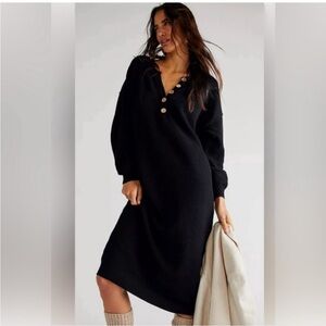 Free People NWT Hailee Sweater Dress Black